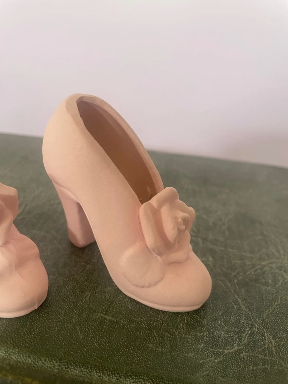 Miniature pink ceramic shoe figurines decor